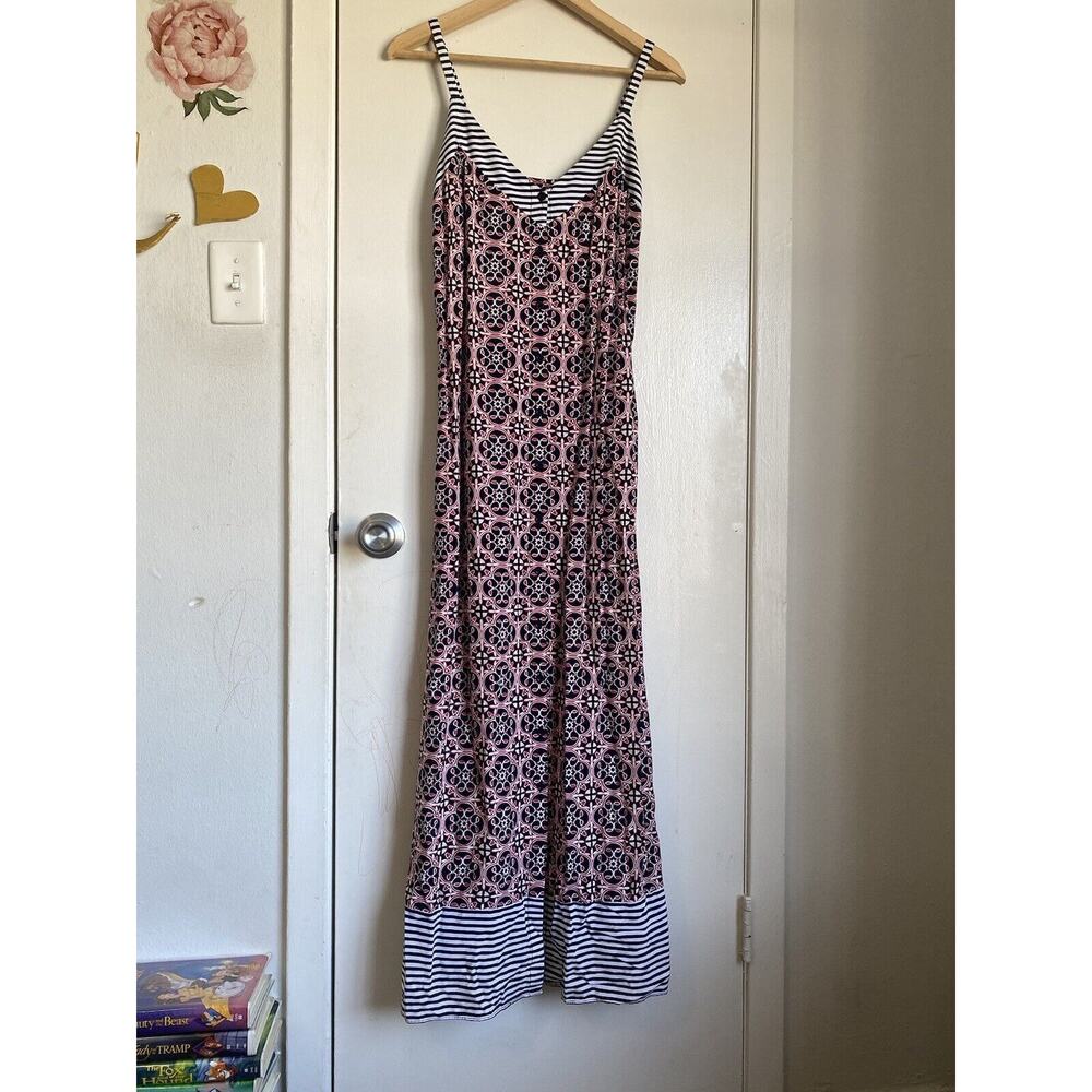 Crown & Ivy Womens Size 6 Navy Blue Red Geometric Kaleidoscope Maxi Dress